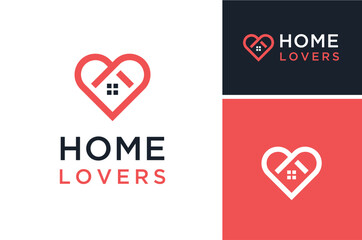 Heart Love Shape with Windows House for Marriage Wedding Couple Family House Real Estate Home Property Business logo design
