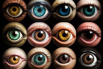 Fototapeta premium set of real eyes closeup. AI Generated