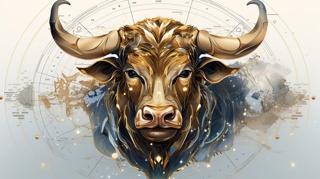 Astrological sign of the zodiac Taurus in a golden minimalist style on a white background. Generative AI