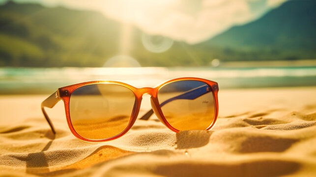 sunglasses on the beach. Generative AI
