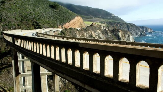  Coastal Majesty: Bixby Creek Bridge and Highway 101 Amidst Mountain and Ocean Vistas, Captured in Magnificent 4K Resolution