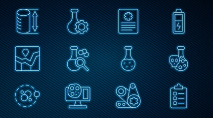 Set line To do list or planning, Test tube with toxic liquid, Patient record, Graph chart infographic, Height geometrical figure, and icon. Vector