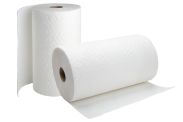 Paper towel. A white roll of paper towel. Disposable towels. Soft towel or napkin for cleaning kitchen, bathroom. Towels for Wipe hands. Toilet paper. Macro high resolution photo. Isolated background 