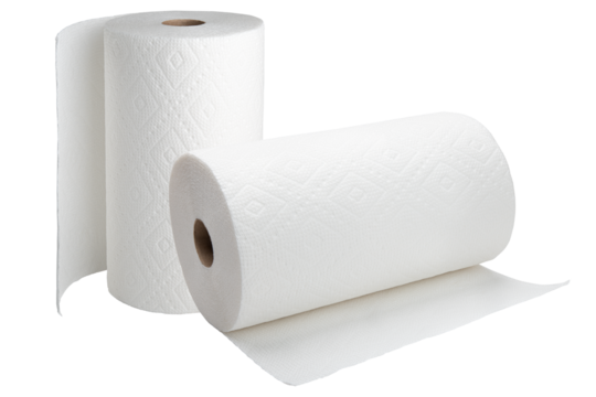 Paper towel. A white roll of paper towel. Disposable towels. Soft towel or napkin for cleaning kitchen, bathroom. Towels for Wipe hands. Toilet paper. Macro high resolution photo. Isolated background 