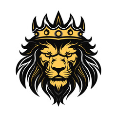 Lion with a crown vector concept digital art hand drawn illustration. Vector Black and White Tattoo King Lion