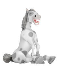 horse cartoon is sitting and also happy and laughing © DM7