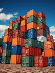 Cargo Containers. Stacked Cargo Containers in Port. Warehouse. Container Loading. Set of Cargo Containers. Logistic Company. Industry and Transportation Concept. Made With Generative AI.  