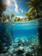 An underwater scenery background, created with generative AI technology