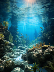 Fototapeta na wymiar An underwater scenery background, created with generative AI technology