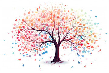 Colorful tree isolated in front of white background. Generative AI.