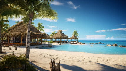 A tropical beach scenery background, created with generative AI technology
