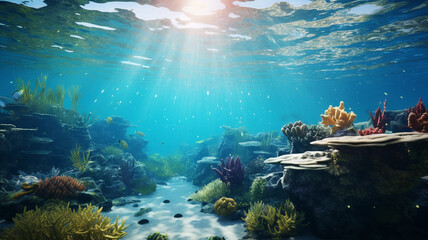 An underwater scenery background, created with generative AI technology