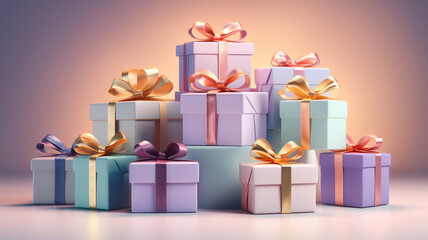 Many gift boxes stacked, created with generative AI technology