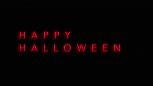 Happy Halloween text with digital vhs noise and glitch effect on tv monitor, motion holidays, horror and Halloween style background