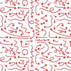 Vector illustration. A set of red arrows with a tip in the form of hearts. Seamless pattern.