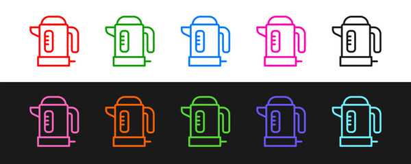 Set line Electric kettle icon isolated on black and white background. Teapot icon. Vector