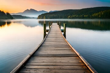 Brown Wooden Dock on River Created Using AI tool