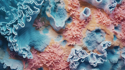 Coral reef, shaping a natural abstract motif. Top view. Generative AI