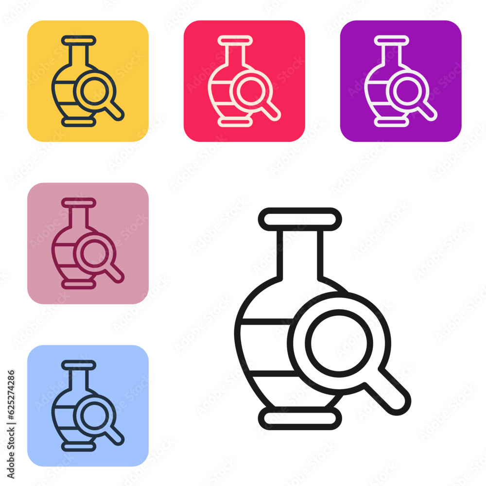 Poster black line ancient amphorae icon isolated on white background. set icons in color square buttons. ve