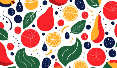 Fototapeta premium Eco-Food Geometrics: Whimsical Fruit Patterns for Abstract Agriculture. Vector Art and Seamless Banners