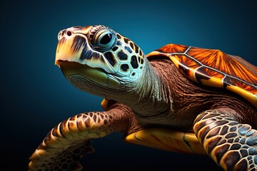 turtle swimming in ocean.