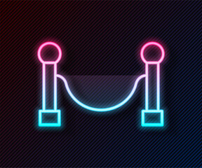 Glowing neon line Rope barrier icon isolated on black background. VIP event, luxury celebration. Celebrity party entrance. Vector