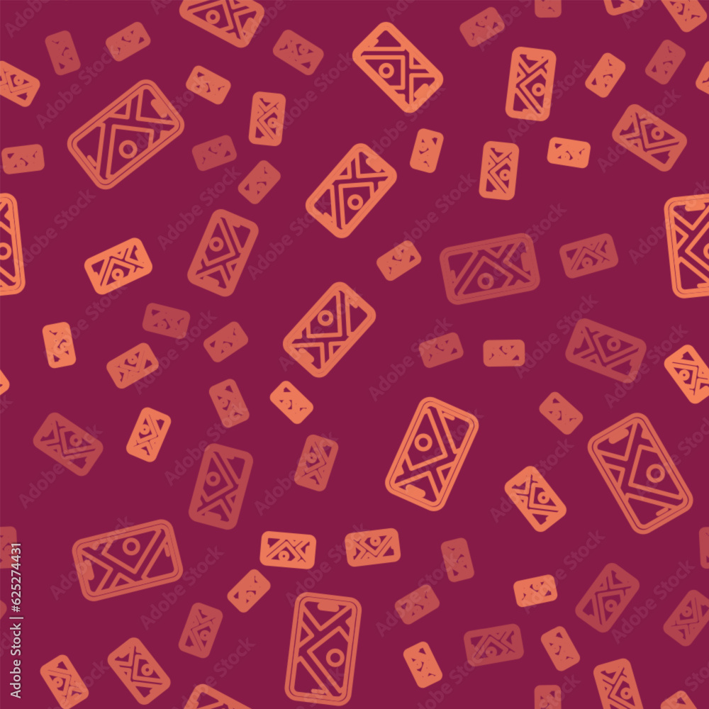 Poster brown line infographic of city map navigation icon isolated seamless pattern on red background. mobi