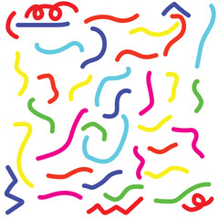 Doodle line. Fun colorful line doodle seamless pattern. Creative minimalist style art background for children or trendy design with basic shapes. Simple childish scribble backdrop.