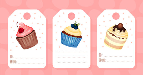 Tasty Cupcake Tag Design with Sweet Dessert Vector Template