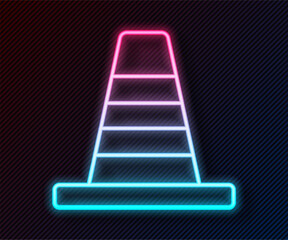 Glowing neon line Traffic cone icon isolated on black background. Vector