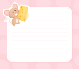 Note and Reminder Card with Cute Little Mouse Vector Template