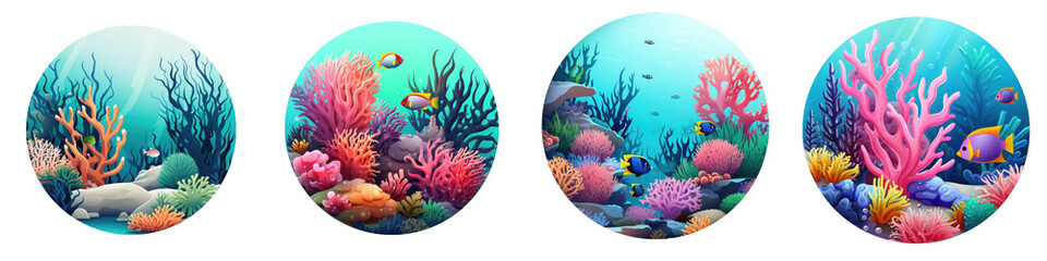 Obraz na płótnie Canvas Coral Reef clipart collection, vector, icons isolated on transparent background