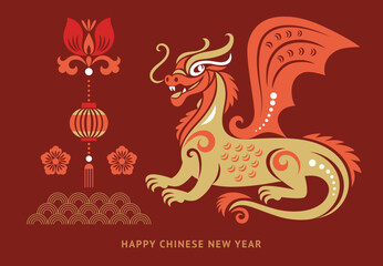 Chinese Happy New Year 2024. Year of the Dragon. Symbol of New Year.