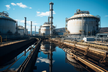 Obraz premium Natural gas storage tanks, gas transport system, AI Generated