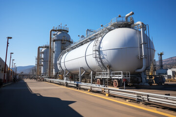 Fototapeta na wymiar Natural gas storage tanks, gas transport system, AI Generated