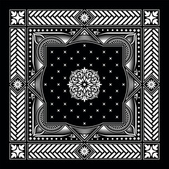 Simple Bandana decorated with white geometric pattern ornament lines that can be applied to scarf, kerchief, tapestry and more fabrics with various colors