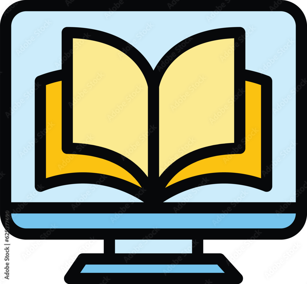 Wall mural Monitor book icon outline vector. School library. Computer literature color flat - Wall murals