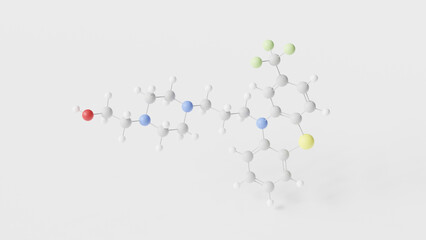 fluphenazine molecule 3d, molecular structure, ball and stick model, structural chemical formula antipsychotic medication