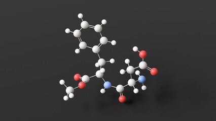 aspartame molecule, molecular structure, sugar substitute, ball and stick 3d model, structural chemical formula with colored atoms
