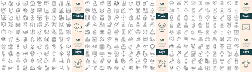 300 thin line icons bundle. In this set include toxic, toys, trading
