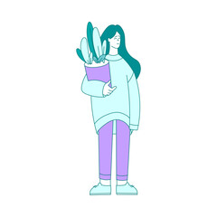 Eco-friendly Life with Woman Standing with Plant Save Planet Vector Illustration