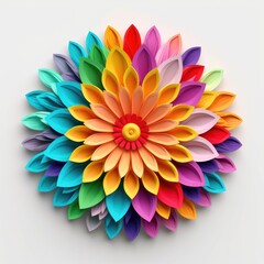 Colorful paper flower head isolated on white, AI Generated