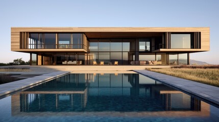 Modern villa with infinity pool. Generative AI