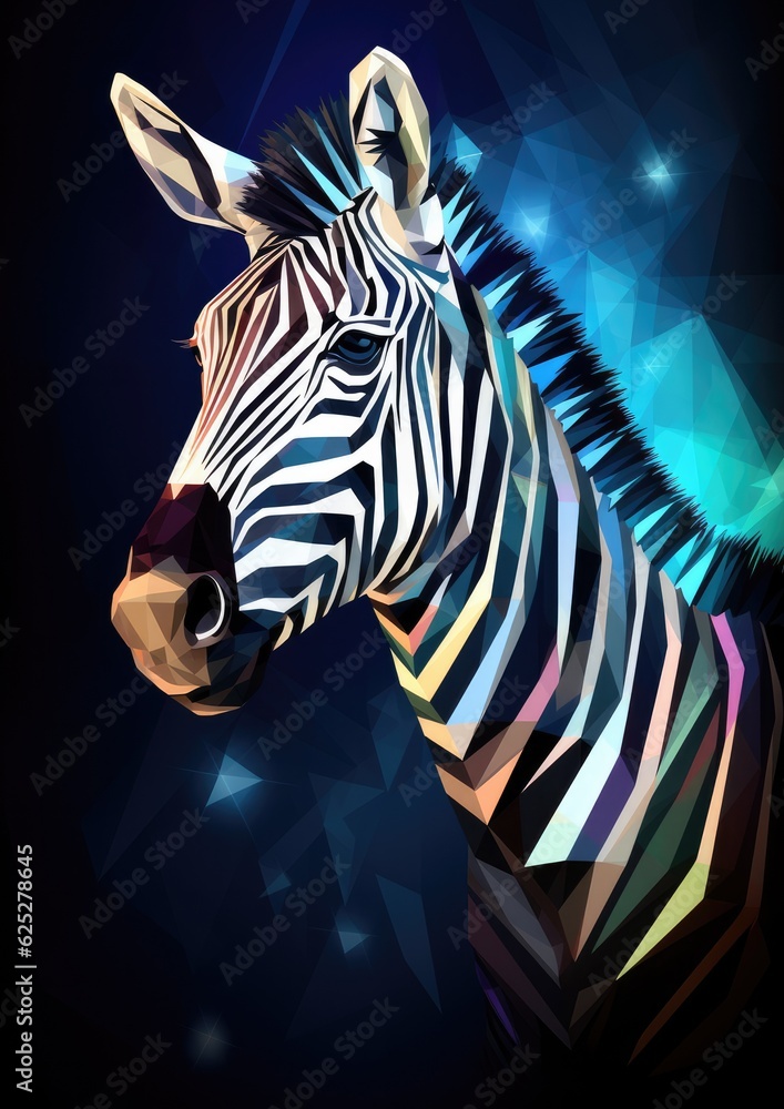 Wall mural Zebra animal dark wallpaper with bokeh, lights and trees in nature. Generative Ai.