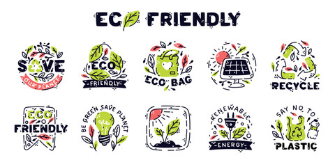 Eco Friendly Badges and Ecology Emblem Vector Set