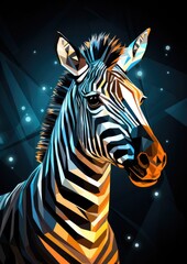 Zebra animal dark wallpaper with bokeh, lights and trees in nature. Generative Ai.