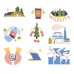Obraz premium Ecology and Planet Preservation with Eco Life Vector Set