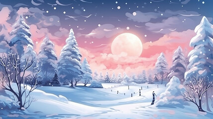 Winter forest, christmas forest, mysterious landscape in winter.