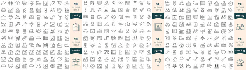 300 thin line icons bundle. In this set include fame, family, farming