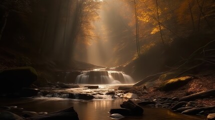 AI Generated. AI Generative. Forest tree jungle waterfall small. Adventure nature outdoor landscape travel trekking vibe. Graphic Art